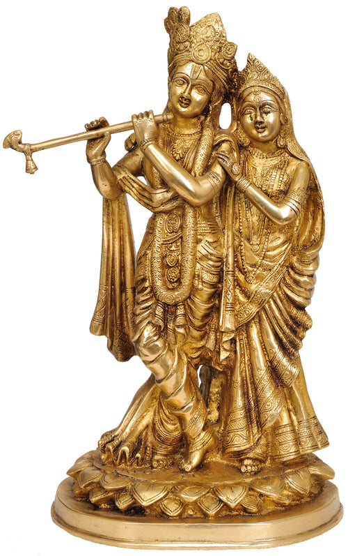14" Radha Krishna Handmade Brass Statue for Pooja