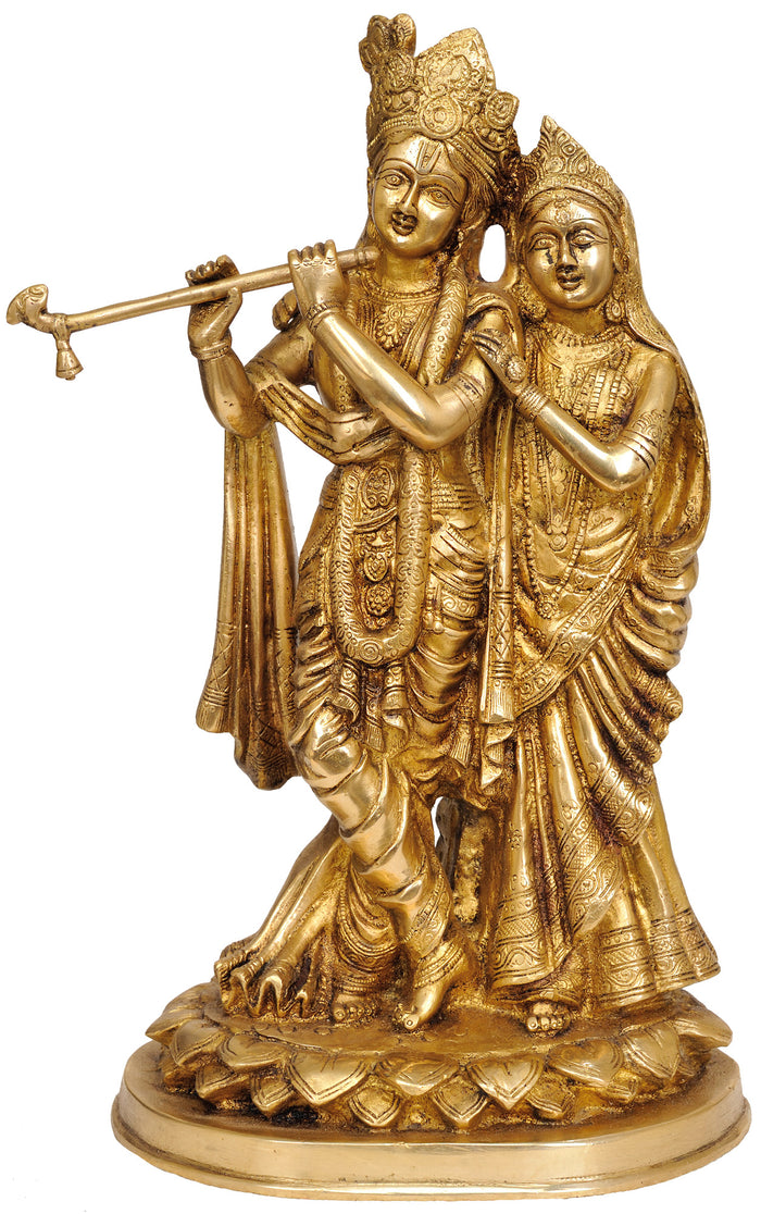 14" Radha Krishna Handmade Brass Statue for Pooja