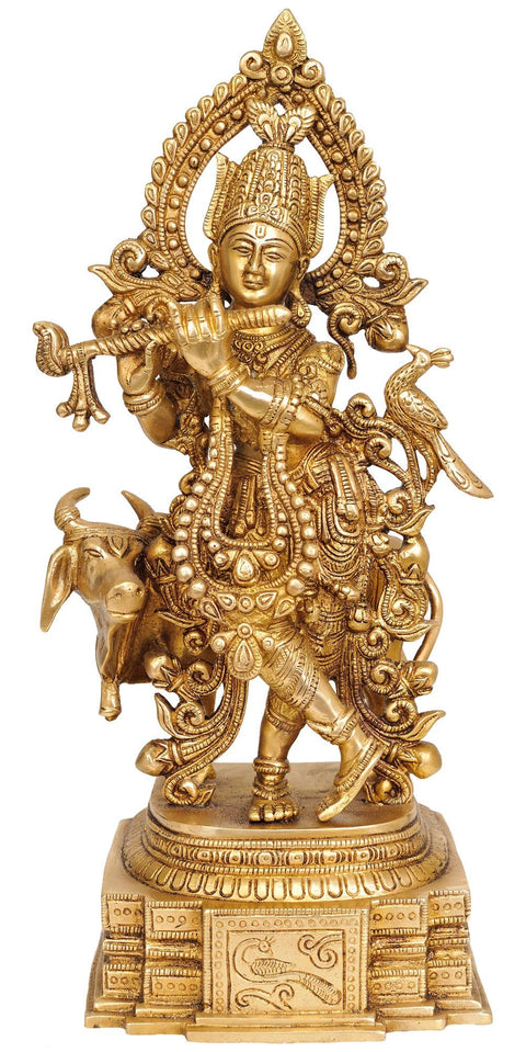 14" Venugopala Brass Statue | Handmade | Made in India