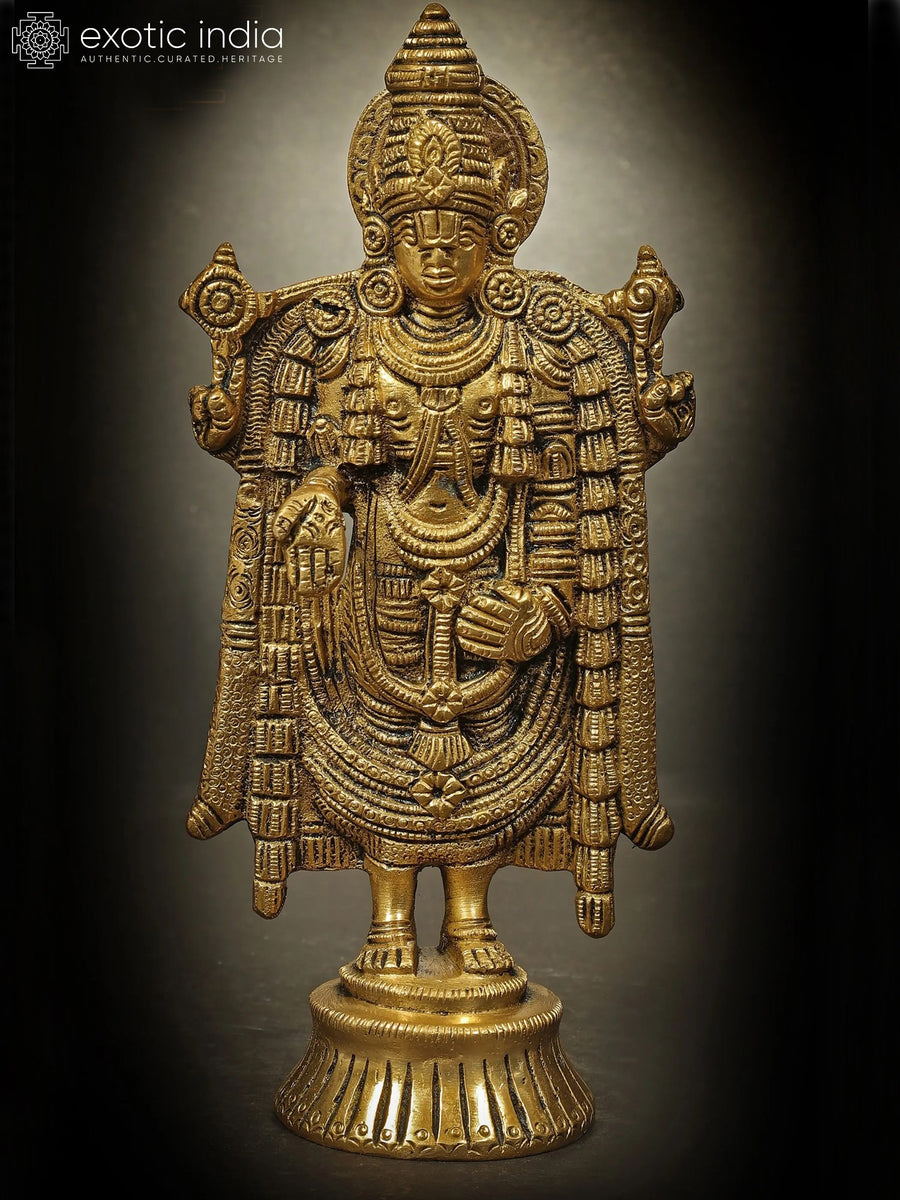 7" Lord Venkateshvara Brass Handmade Statue for Pooja