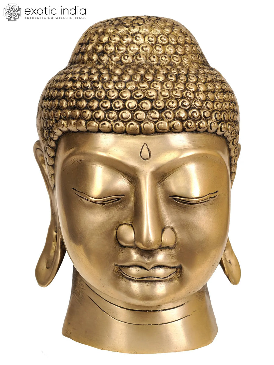 9" Lord Buddha Head Brass Statue Handmade