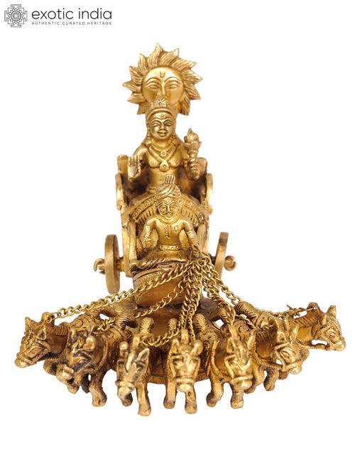 8" Lord Surya Brass Idol Handmade Home Decor Statue