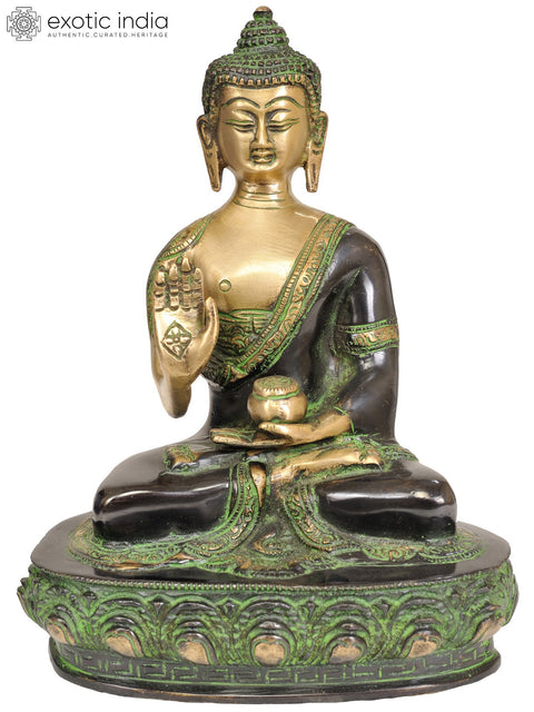 9" Blessing Buddha Brass Sculpture | Handmade | Made in India