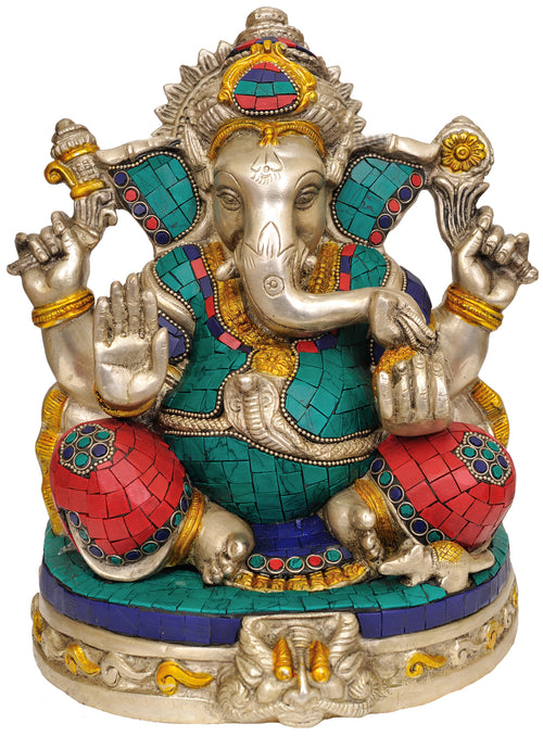 10" Handmade Ganesha Brass Statue for Pooja Home Decor