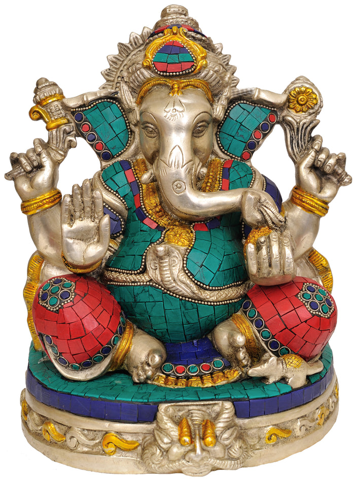 10" Handmade Ganesha Brass Statue for Pooja Home Decor