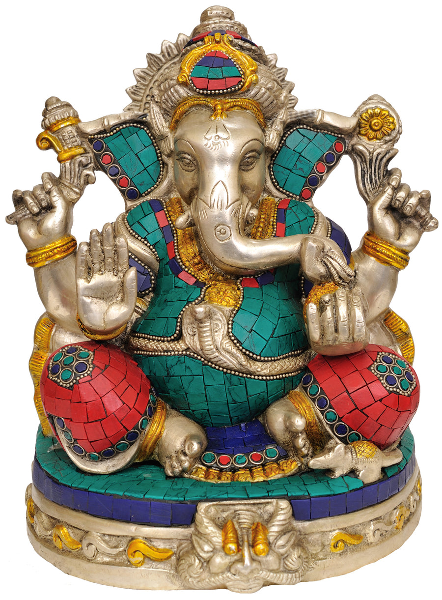 10" Handmade Ganesha Brass Statue for Pooja Home Decor