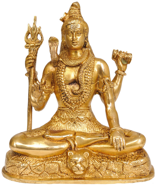 7" Seated Bhagawan Shiva Brass Statue Handmade