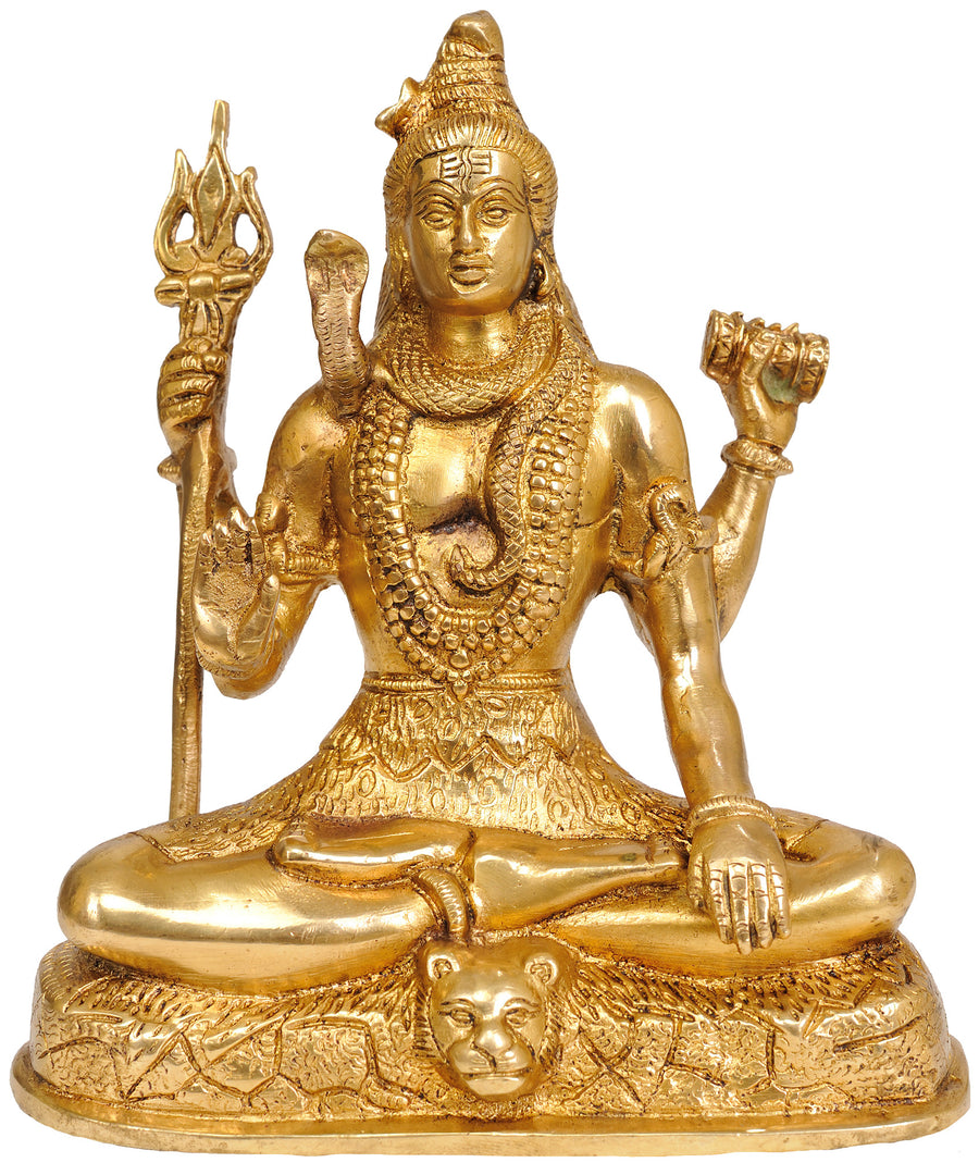7" Seated Bhagawan Shiva Brass Statue Handmade