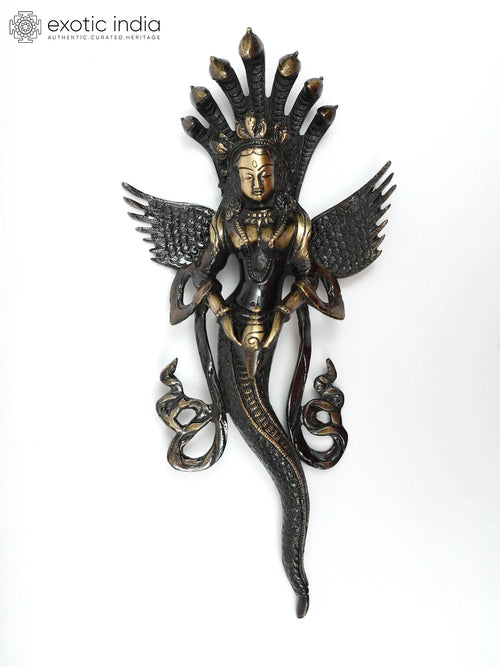 14" Naga Kanya Handmade Brass Wall Hanging Statue