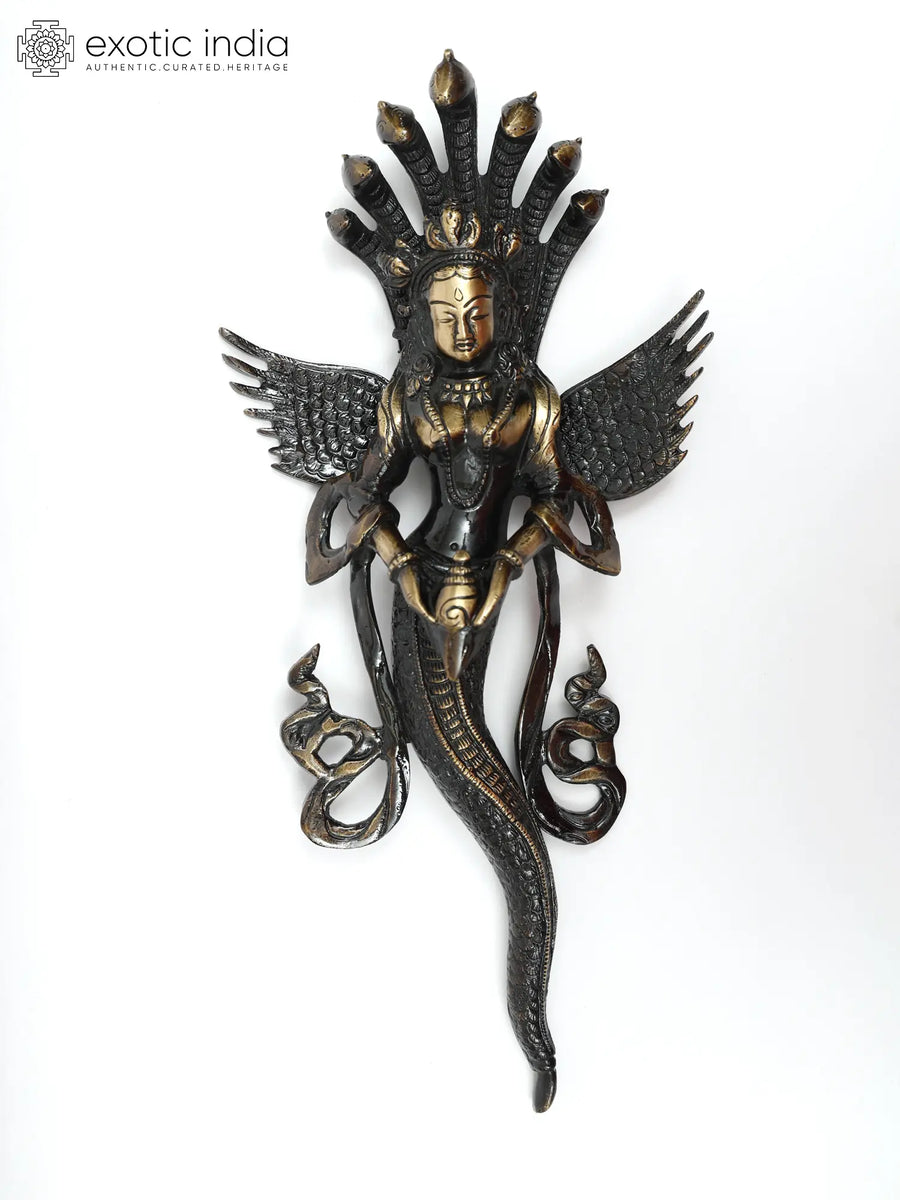 14" Naga Kanya Handmade Brass Wall Hanging Statue