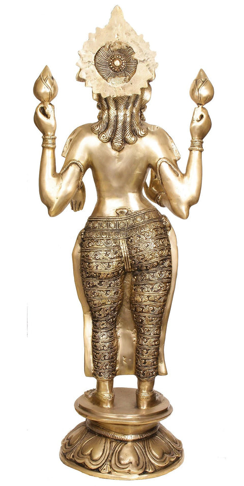 38" Large Size Standing Goddess Lakshmi In Brass | Handmade | Made In India