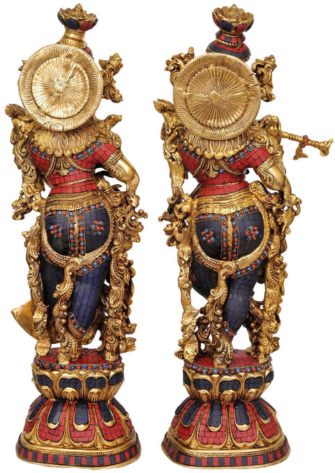 28" Radha Krishna (A Pair of Inlay Statues) Brass Sculpture | Handmade | Made in India