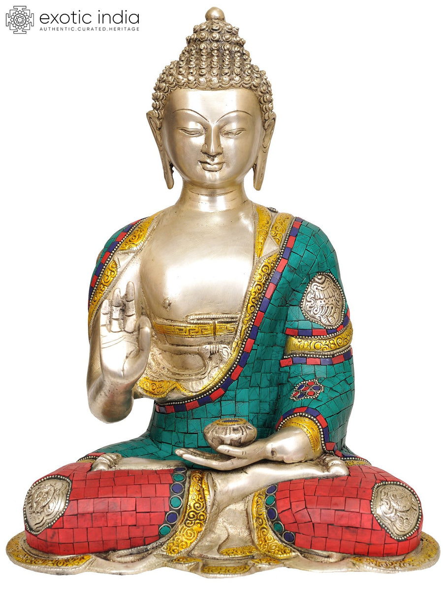 14" Handmade Blessing Buddha Brass Statue
