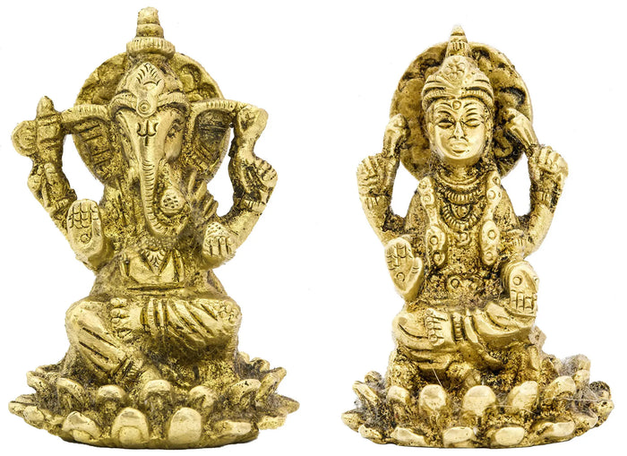 2" Ganesha and Lakshmi (Pair of Small Statues) | Handmade Brass Idols | Made in India