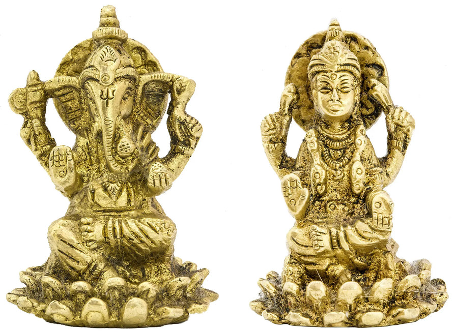 2" Ganesha and Lakshmi Brass Idol Pair for Pooja
