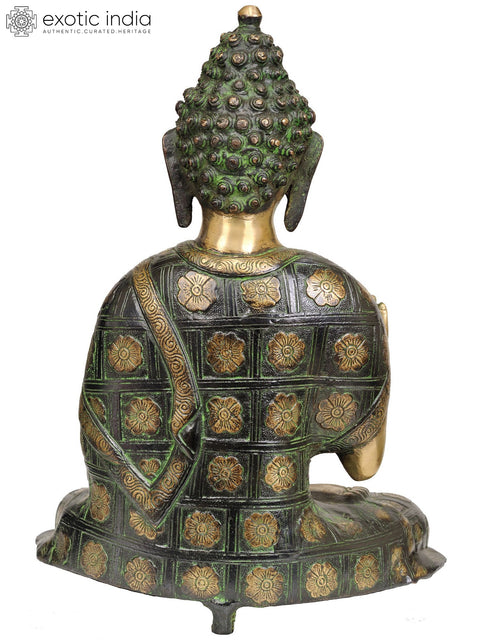 13" Blessing Buddha (Robes Decorated with Flowers) In Brass | Handmade | Made In India