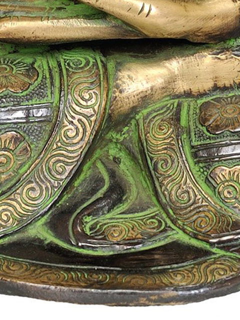 13" Blessing Buddha (Robes Decorated with Flowers) In Brass | Handmade | Made In India