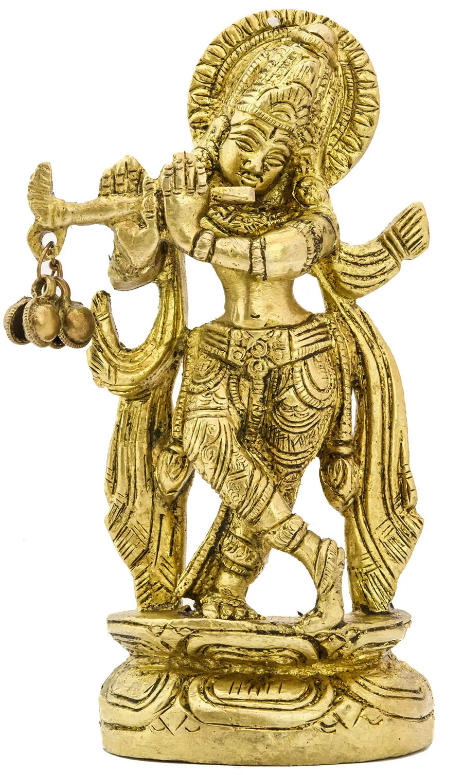 4" Krishna Handmade Brass Idol for Home Pooja