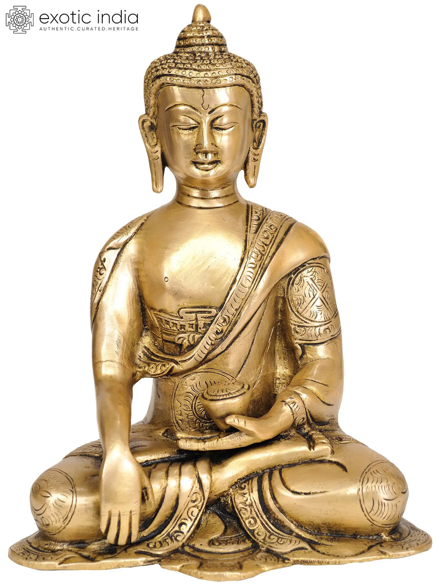 8" Lord Buddha Seated Earth Witness Gesture Brass Statue Handmade