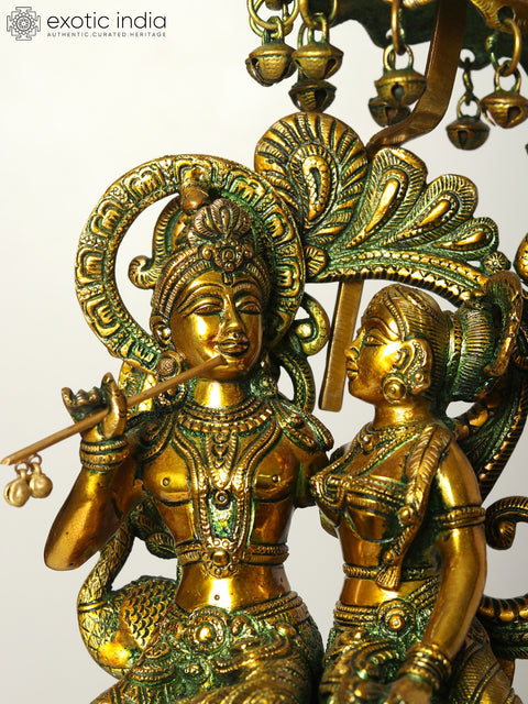 23" Radha and Krishna Riding on Elephant | Handmade Brass Statue