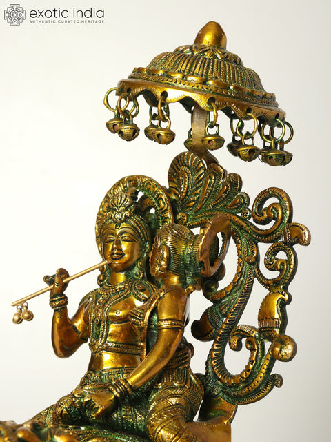 23" Radha and Krishna Riding on Elephant | Handmade Brass Statue