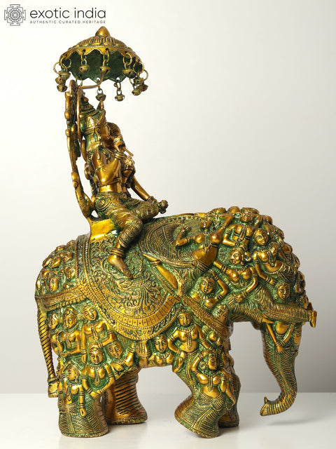 23" Radha and Krishna Riding on Elephant | Handmade Brass Statue