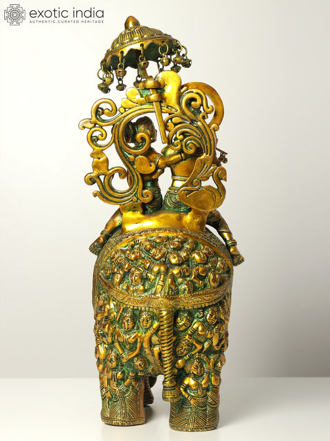 23" Radha and Krishna Riding on Elephant | Handmade Brass Statue