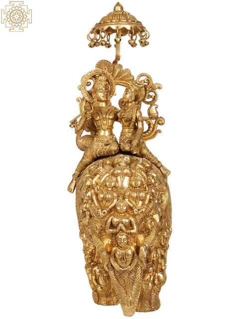 23" Radha and Krishna Riding on Elephant | Handmade Brass Statue