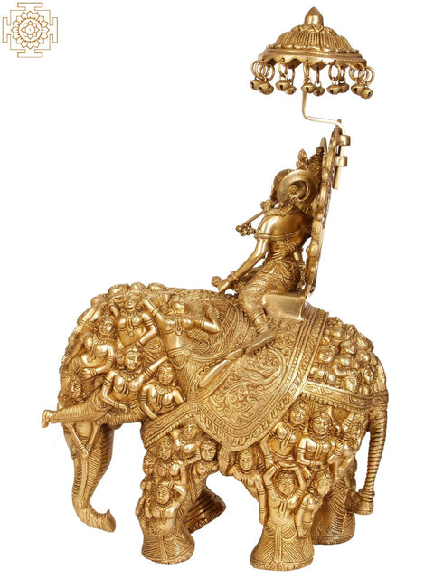 23" Radha and Krishna Riding on Elephant | Handmade Brass Statue