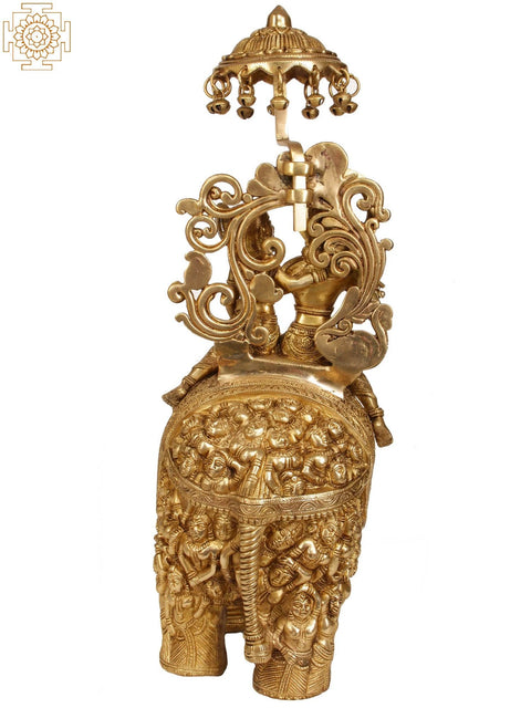 23" Radha and Krishna Riding on Elephant | Handmade Brass Statue