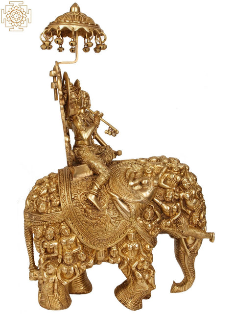 23" Radha and Krishna Riding on Elephant | Handmade Brass Statue