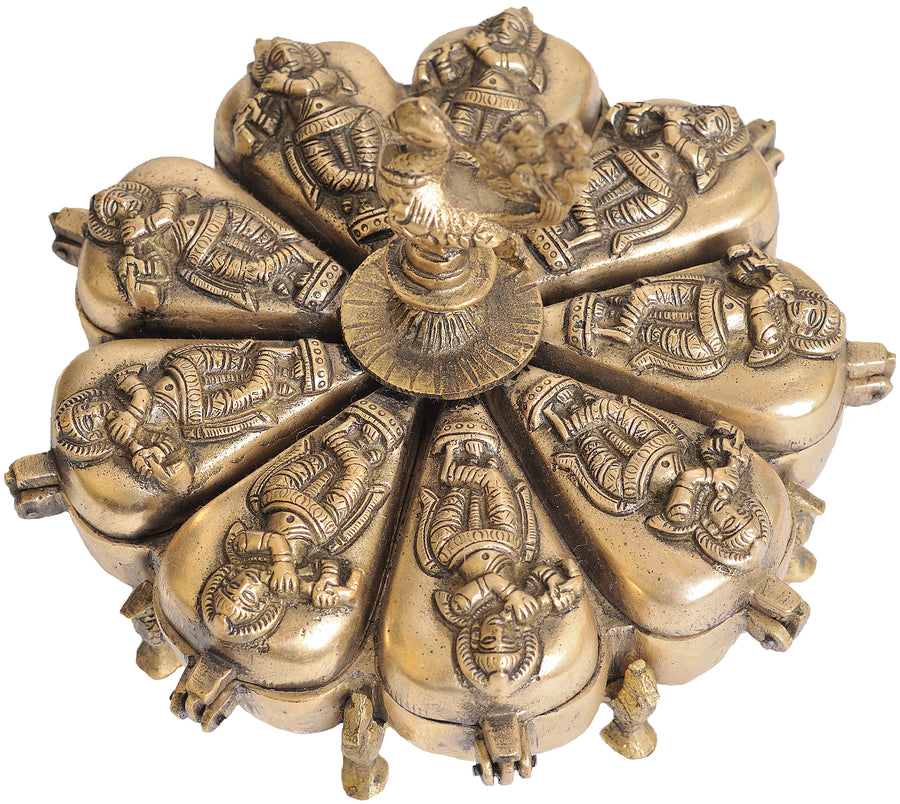 7" Brass Peacock Box with Krishna Idol Handmade