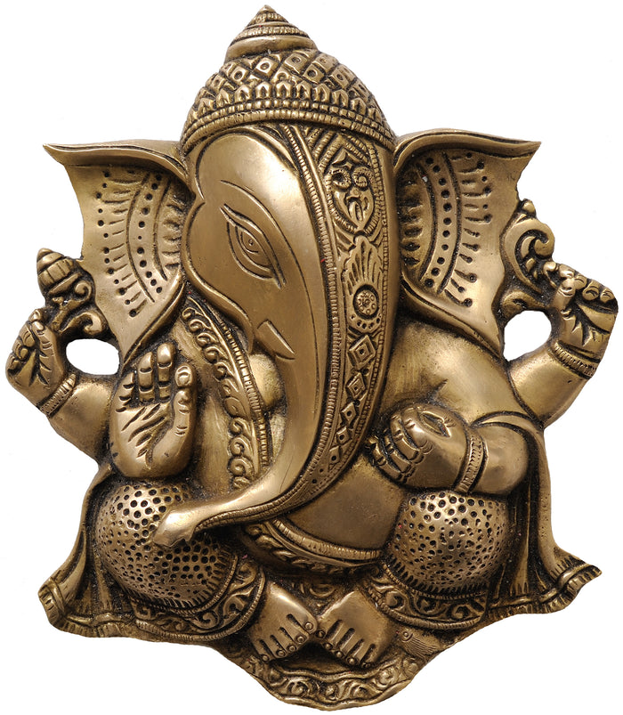 8" Handmade Ganesha Brass Wall Hanging Idol