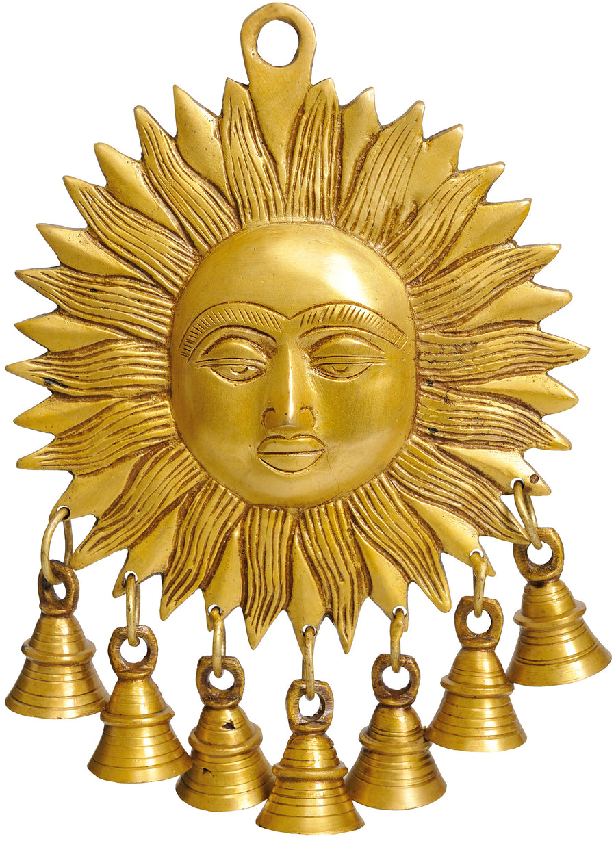 8" Surya Brass Wall Hanging Statue with Bells for Pooja