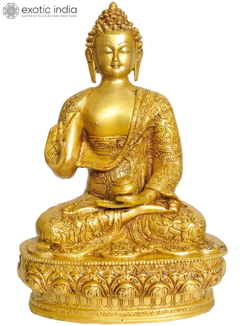12" Blessing Buddha Brass Statue with Life Scene Robes