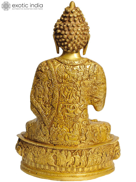 12" Blessing Buddha (Robes Decorated with the Scenes of His Life) In Brass | Handmade | Made In India