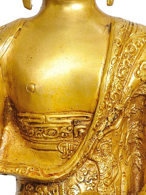 12" Blessing Buddha (Robes Decorated with the Scenes of His Life) In Brass | Handmade | Made In India