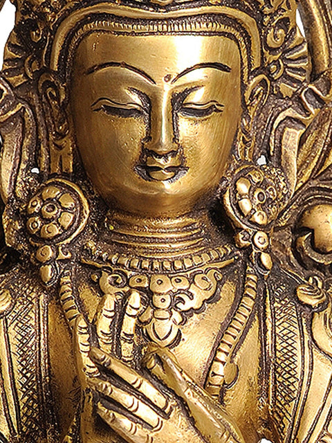11" Tibetan Buddhist Maitreya Buddha - The Only Deity Seated with His Legs Down In Brass | Handmade | Made In India