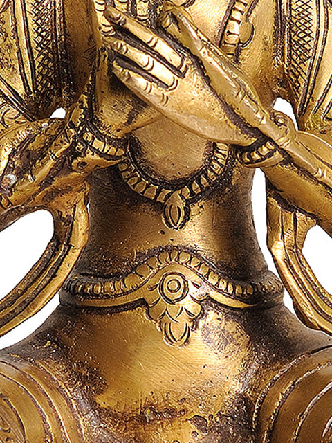 11" Tibetan Buddhist Maitreya Buddha - The Only Deity Seated with His Legs Down In Brass | Handmade | Made In India