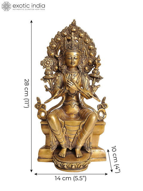 11" Tibetan Buddhist Maitreya Buddha - The Only Deity Seated with His Legs Down In Brass | Handmade | Made In India