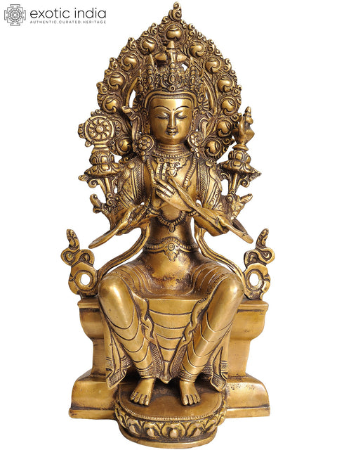 11" Tibetan Buddhist Maitreya Buddha - The Only Deity Seated with His Legs Down In Brass | Handmade | Made In India