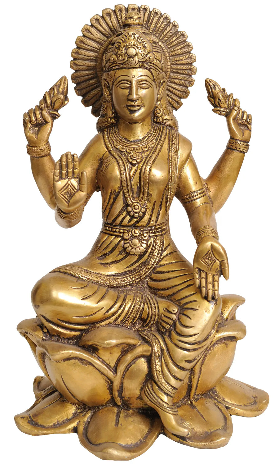 10" Handmade Goddess Lakshmi Brass Statue for Pooja