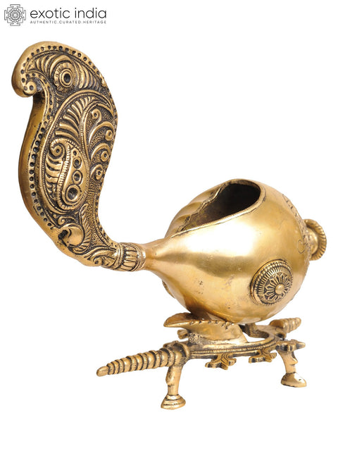 13" Stylized Conch on Stand In Brass | Handmade | Made In India