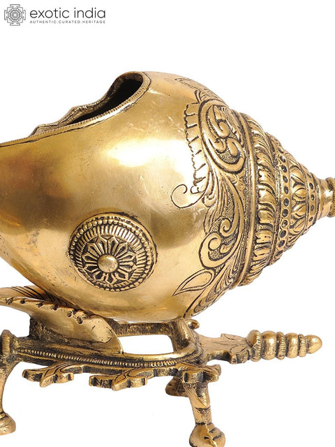 13" Stylized Conch on Stand In Brass | Handmade | Made In India