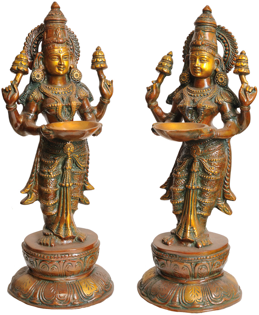 17" Pair of Deepalakshmi Brass Handmade Idols for Pooja