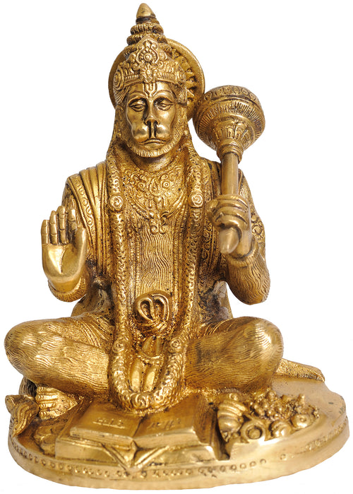 7" Blessing Hanuman Brass Statue Handmade