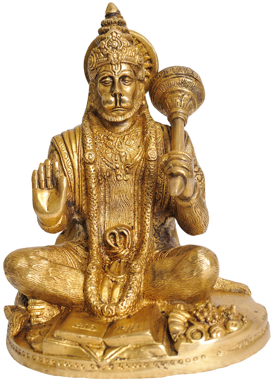 7" Blessing Hanuman Brass Statue Handmade