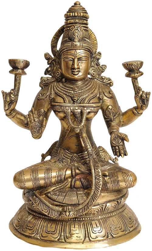 10" Handmade Goddess Lakshmi Brass Statue for Pooja