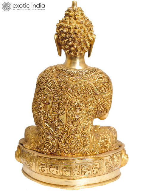 14" Tibetan Buddhist Deity Blessing Buddha with Beautifully Carved Robe In Brass | Handmade | Made In India