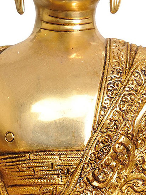 14" Tibetan Buddhist Deity Blessing Buddha with Beautifully Carved Robe In Brass | Handmade | Made In India